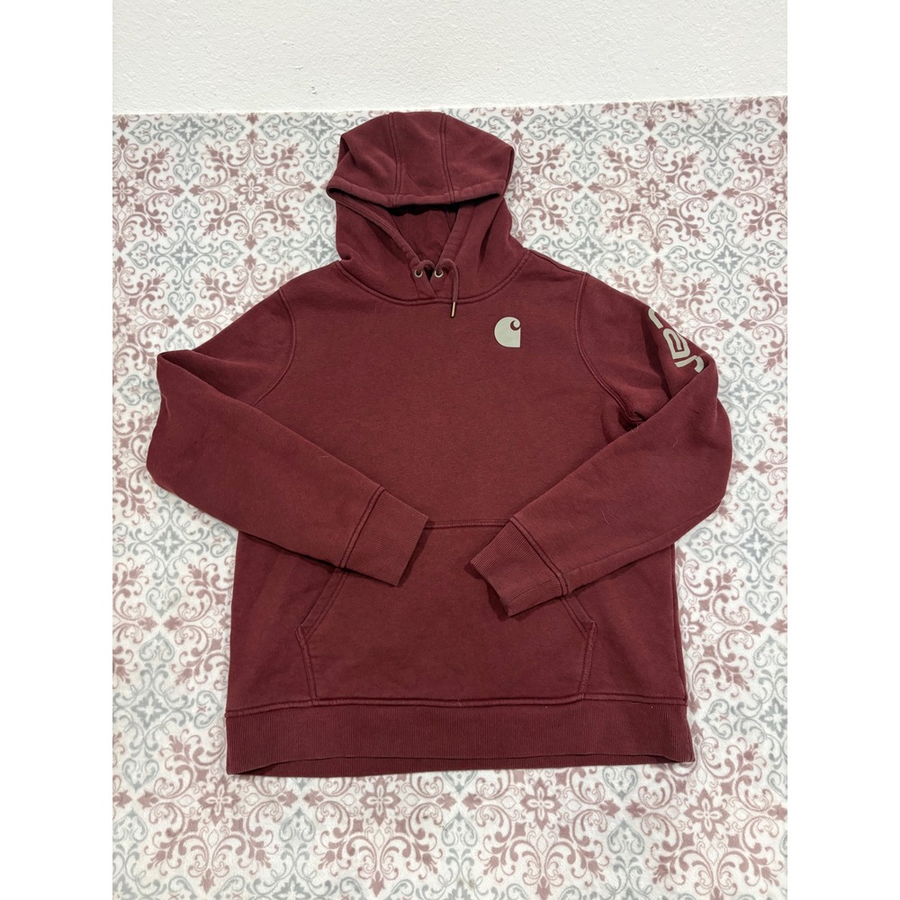 Carhartt Relaxed Fit Hoodie Burgundy Sleeve Logo Sweatshirt Boys XL 16-18